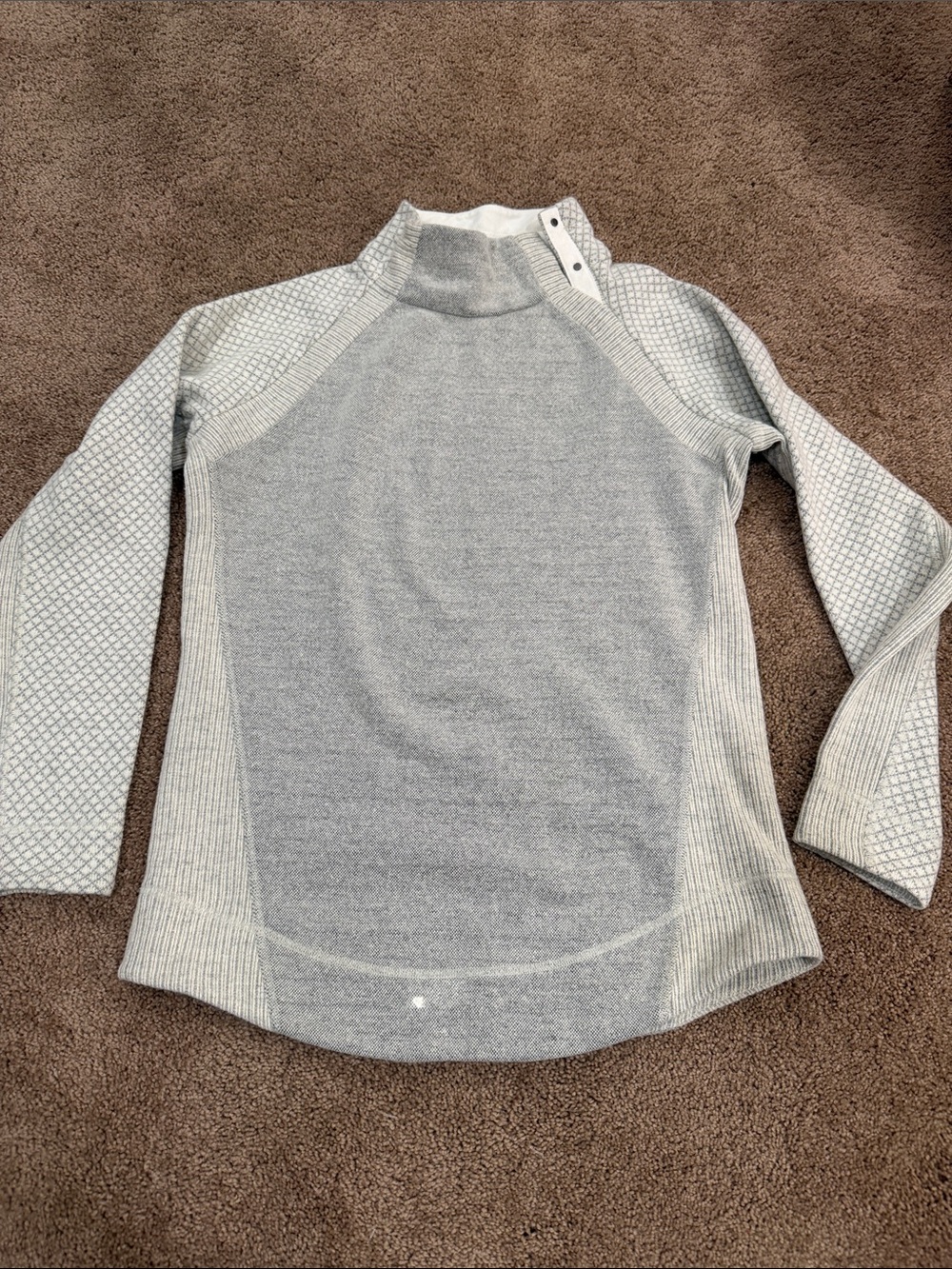 Prana Light Gray Quilted-Sleeve Turtleneck Sweater